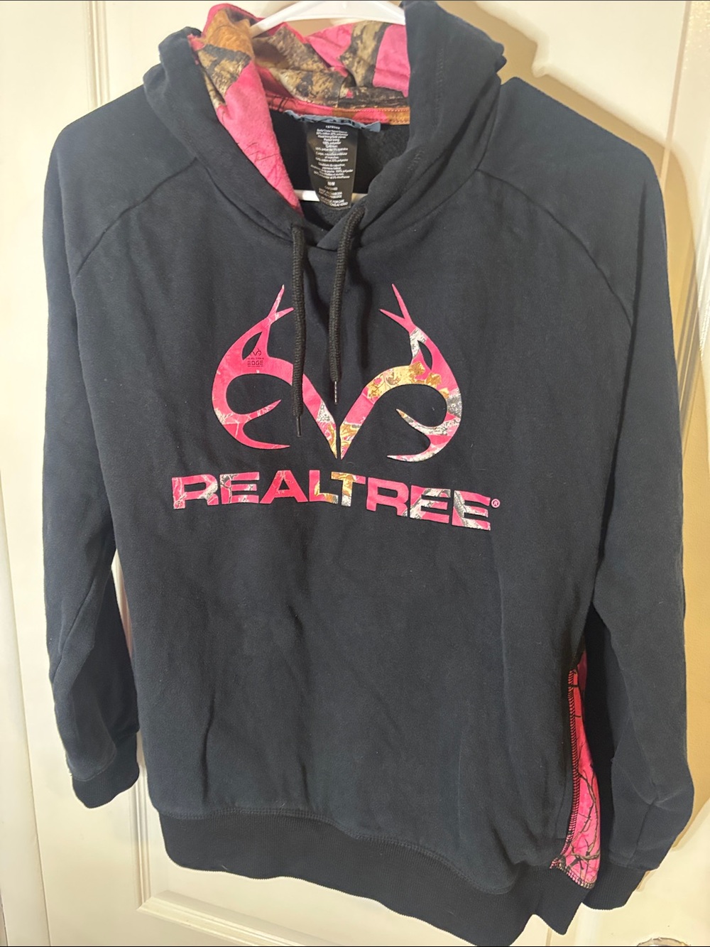 Realtree Black Hoodie with Pink Camo Logo